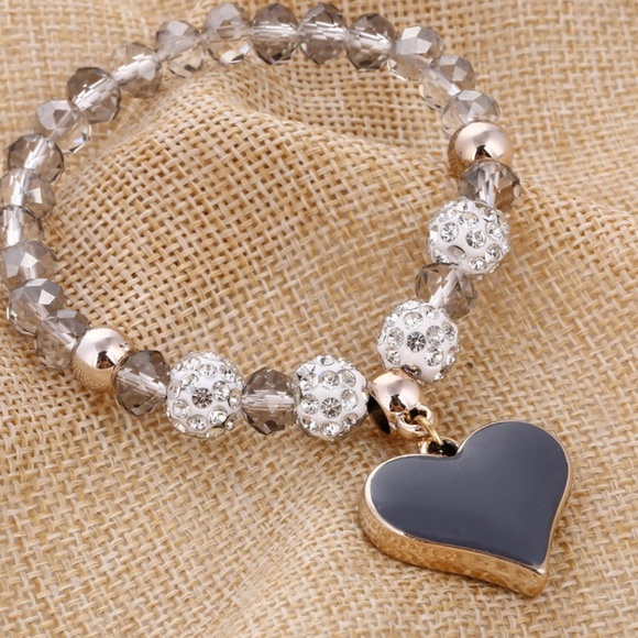 Jewelry - Stretch Bracelet- NEW- Gray Heart with Beads